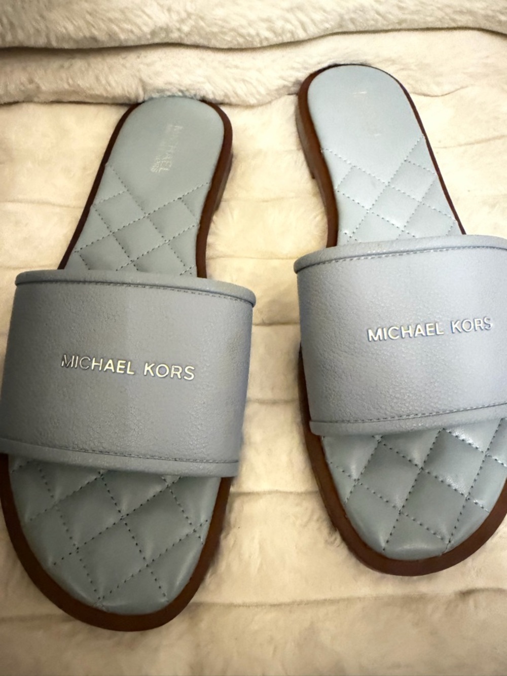 Michael Kors Pale Blue Quilted Slide Sandals